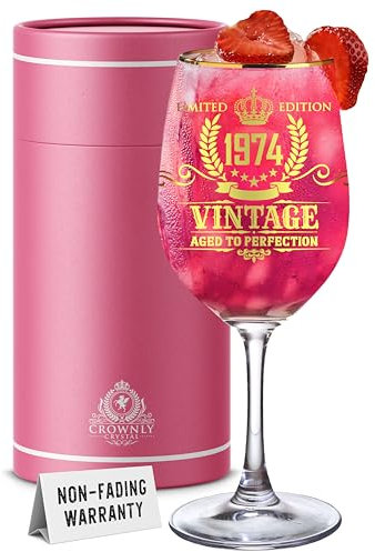 CROWNLY CRYSTAL® 1974 Bicchiere Vino Personalizzato Regalo Donna Compleanno 51 Anni Compleanno Donna Bicchieri Vino Decorazioni Compleanno 51 Anni Donna Regali Per 51 Anni Donna Regalo 51 Anni