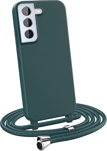 MyGadget Coque Cordon pour Samsung Galaxy S22 Plus - [ Cover Silicone avec Collier Unicolore ]- Case Tour de Cou - Protection Skin & Lanière Vert Foncé