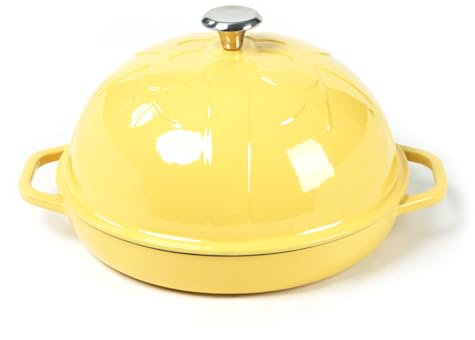 HAWOK Cast Iron Bread Oven with Cloche Lid, Dia. 11.8inch/30cm, Sourdough Baking Pan Enameled Yellow