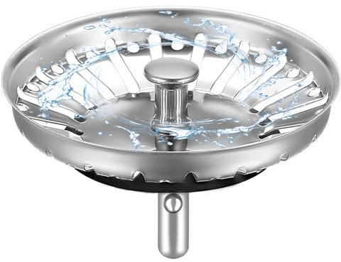 HUAERSICO Universal Abflussstopfen 84mm - Spülbecken Stöpsel - Abflusssieb Edelstahl und Waschbecken sieb, für Franke spüle ersatzteile, Zwei Ersatz-Originaldichtung