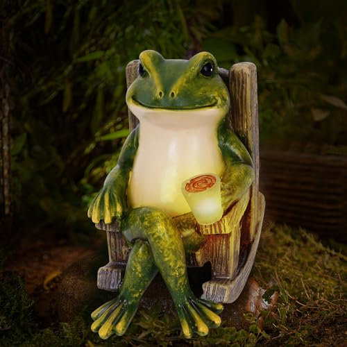 Umikk Frosch Figuren Draußen Deko Solar Garten Figuren Ornament mit Solar Lampe, Outdoor Frosch Statue Garten Solarleuchte, Feengarten Zubehör Outdoor Indoor Solar Garten Frosch Dekor Geschenk
