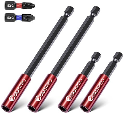 ColumPRO 6PCS Drill Bit Extension Holder Screwdriver Set, 2PCS 150mm Bit Holder with 2PCS PZ2 & PH2 Screwdriver Bits and 2PCS 60mm Bit Holder for Impact Driver.
