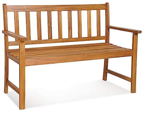 GOPLUS Gartenbank wetterfest, Holzbank 2-3 Sitzer, Sitzbank Outdoor, Balkonbank mit Rücklehne und Armlehne, bis zu 360kg belastbar, Parkbank Terrassenbank, 122 x 56,5 x 86 cm