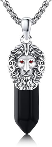 ZIPPICE Löwe Kette 925 Sterling Silber Heilkristalle Löwen Halskette Schwarzer Obsidian Halskette Löwe Anhänger Heilkristalle Halskette Schmuck für Herren Damen