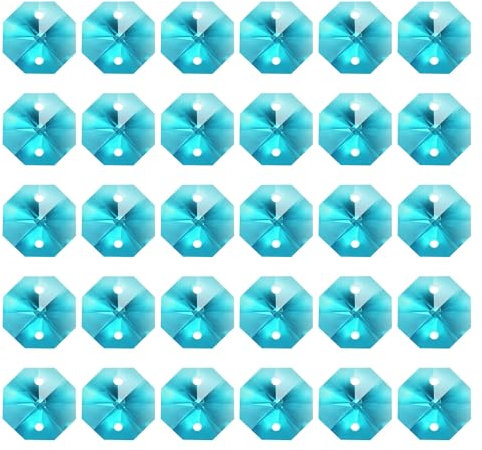 PATIKIL K9 Kristall Oktagon Perlen 2 Löcher Anhänger, 30er Pack 14mm Kronleuchter Prismen Teile Verzierungen Hängende Perlen für DIY Kunsthandwerk Dekoration, Grasgrün