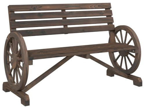 vidaXL Gartenbank 2-Sitzer, Sitzbank mit Wagenräder-Design, Holzbank mit Rückenlehne, Parkbank Gartenmöbel, Landhausstil, Massivholz Tanne