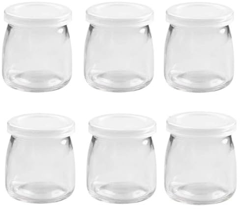 Eidoct 6Pcs 200ml Yogurt Pudding Glass Jars,Clear Yogurt Jars With PE Lids, Mini Empty Glass Jars Small Glass Bottles, jello, Honey, jam, Mousse, Cake, milk,party, gifts