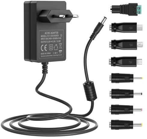 Alimentation 5v, Adaptateur 5V 3A 2A 1A, pour Moniteur Bébé Cadre Photo Numérique Tire-Lait Haut-Parleur Bluetooth Boîte TV ADSL Cat HUB Appareil Android Cordon d’Alimentation 5vdc avec 8pcs Tips