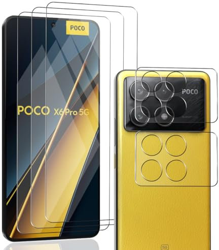 Zerrshoo Protector de Pantalla para Xiaomi Poco X6 Pro 5G Cristal Vidrio Templado 3 Piezas con Protector de Lente de Cámara 2 Piezas, 9H Dureza, HD Trasparente para Xiaomi Poco X6 Pro 5G Protector