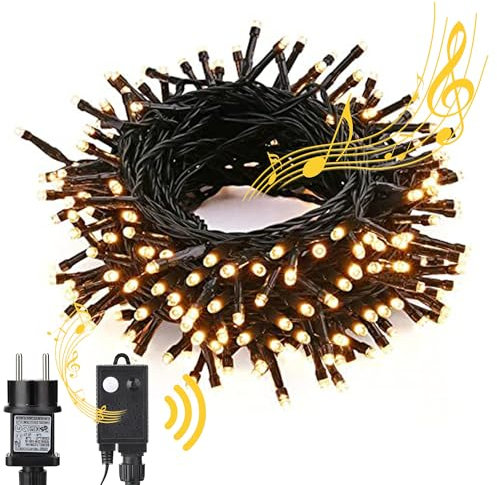 NEXVIN Luci Albero di Natale con Musica,25M 200LED Catena Luminosacon 8 Modalità, Funzione Memoria, Impermeabile, Luci di Natale Esterno e Interno per Festa Casa Decorazioni Natale Bianco Caldo