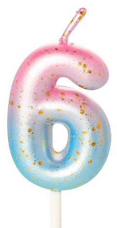 Mermaid Theme 6th Birthday Candles - Pink & Blue, Number 6 Candles for Cake Toppers