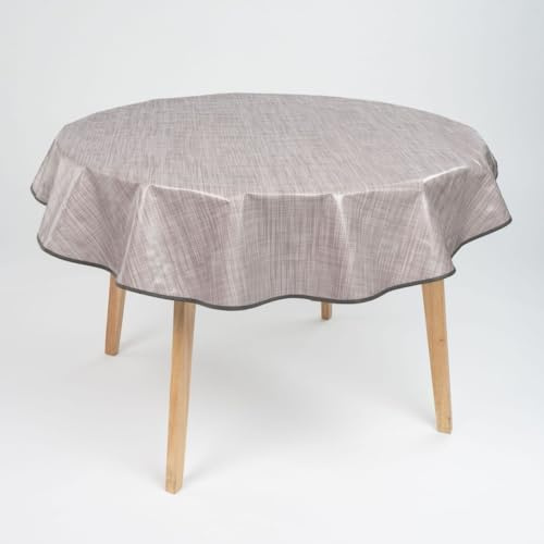 laro 140cm runde Wachstuch Tischdecke abwaschbar Wachstuchtischdecke mit Saum-Eingefasst-Paspelband, Muster:Leinenoptik Grau Meliert, Größe: Rund 140cm