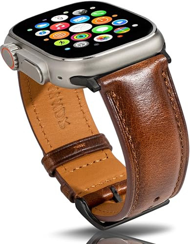 Gomvadr Lederbänder Kompatibel mit Apple Watch 38mm 40mm 41mm 42mm 44mm 45mm 49mm,Wachsöl Lederband für Männer Ultra Serie 9 8 7 6 5 4 3 2 1
