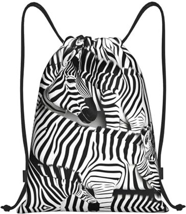 GaxfjRu Zebra Rucksack mit Kordelzug – wasserdichter und vielseitiger String-Rucksack, Cinch-Tasche für Damen und Herren, Schwarz, Medium