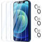 YUXINDZ 3 Piezas Protector Pantalla para iPhone 12 Mini con 3 Piezas Protector Lente Camara, Vidrio Cristal Templado Antiarañazos, Dureza 9H, HD Transparente, Sin Burbujas