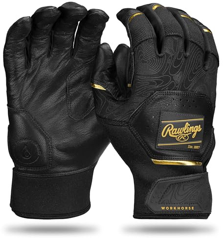 Rawlings | Adult Workhorse Baseball Batting Gloves | Black/Gold | LRG