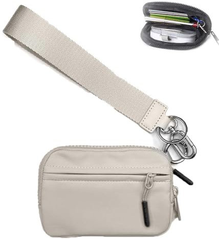 Kirposh The Iris' Wallet 2. Generation, Damen Nylon Schlüsselanhänger-Geldbörse, Reißverschluss-Kartenetui mit Schlüsselring und ID-Fenster (Beige)