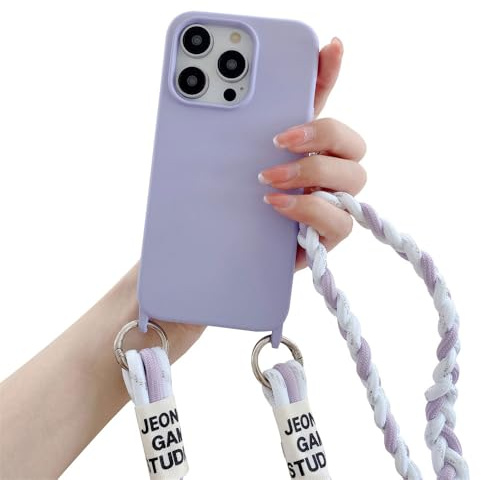 Emlivi Handykette Hülle für iPhone 11 Pro, Necklace Handyhülle mit Kordel zum Umhängen Weich Silikon Nylon Schultergurt Case Cover TPU Stoßfest Schutzhülle mit Band für iPhone 11 Pro, A-Lavendel