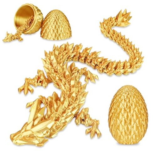Surprise Dragon Egg with Dragon Inside – Gifts for Kids and Adults, 3D Printed Fidget Toy, Ideal for Christmas, Easter, Birthdays, Fun Desk Décor and Stress Relief(Gold, Medium)