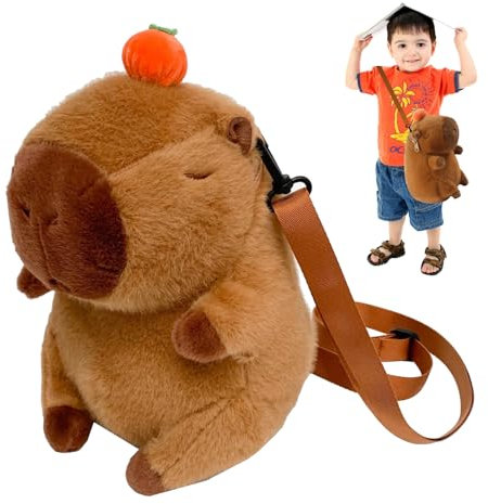 TIVUNORON Capybara Plüsch Tasche, Capybara Rucksack Kinder, Kawaii Capybara-Handtasche, Abnehmbaren Trägern, Niedliche Cartoon Plüsch Schultertasche, Geburtstags Geschenk für Mädchen Kinder Teenager