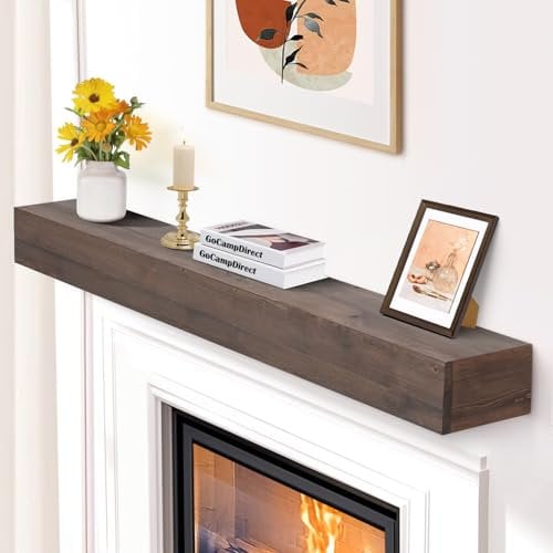 GoCampDirect Fireplace Mantle Shelf - 66×8×5Inch Handcrafted Wall Floating Mantel Shelf for Over Fireplace - Rustic Traditional Wooden Fireplace Mantels with Invisible Heavy Duty Wood Bracket - Ebony