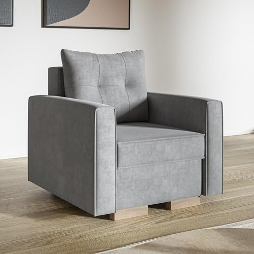 MOTIVENA Viena Sofa Sessel Wohnzimmer Modern, Ohrensessel, Loungesessel Wohnzimmer, Clubsessel, Couch Sessel, Polstersessel, Sofa Chair, Einzelsofa, Taschenfederkern (H3), Sessel Samt Sofa Grau