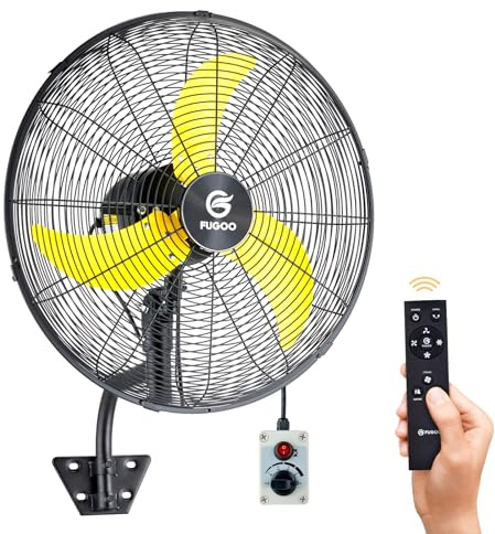 FUGOO 24 Inch Outdoor Remote Control Oscillating Wall Fan with All Sealed BLDC Motor, 4 Speed Waterproof Fan, Wall Mount Fans