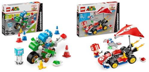 LEGO Super Mario: Mario Kart – Set Moto Yoshi + Mario Kart – Set Giocattolo Auto Kart Standard per Bambini, Include una Figura di Toad per Gioco Indipendente 72031 + 72032
