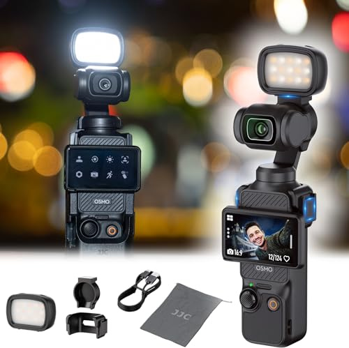 JJC Osmo Pocket 3 LED Video Light, Selfie Fill Light for DJI Osmo Pocket 3 | Rechargeable Pocket3 Creator Combo Magnetic Lighting with 3 Colour Modes & Brightness Levels for Vlogging Video Recording