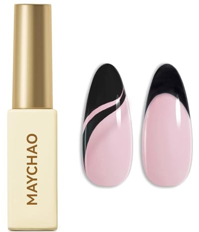 MAYCHAO Black Swirl Gel Liner Nail Art Polish, 8ml Classic Black Gel Color Built-in Thin Brush, UV Light Cure for French Nail Tips DIY Manicure at Home Salon