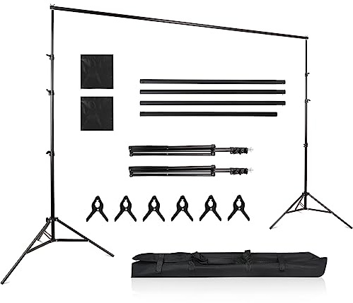 Bonnlo Soporte de Fondo para Fotografía 2,6 x 3 m, con 6 Pinzas Tipo Boca de Pez, 2 Sacos de Arena y Bolsa de Transporte, Ideal para Estudios Fotográficos