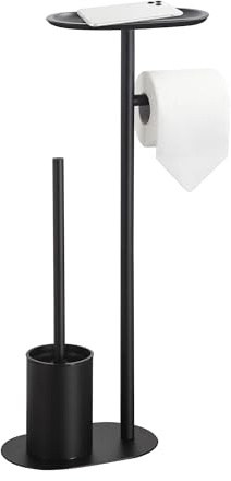 BGL Freistehendes Toilettenbürsten-Set aus Edelstahl Schwarz – WC Bürste & Klobürste mit Toilettenpapierhalter, 3-in-1 Set mit Ablage, Modernes Design