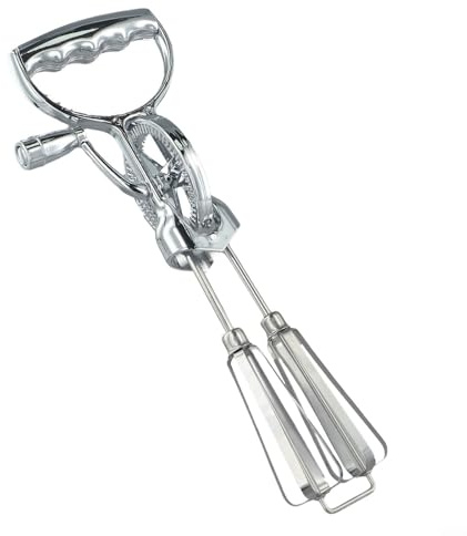 Stainless Steel Rotary Egg Beater Hand Crank Whip Whisk with Double Circular Stirring Head and Semi-Automatic 360° Rotation for Home Kitchen Cooking