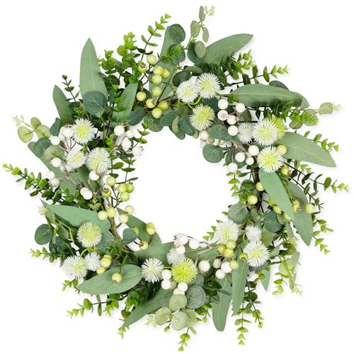 Colorspec Eukalyptus-Kränze für die Haustür, 50cm großer Frühlings Sommerkranz mit Löwenzahn und Beeren, künstliche Kranzdekoration für Zuhause, Fenster, Bauernhaus, Innen Außenbereich, ganzjährig