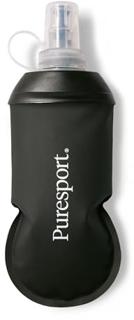 Puresport Black Soft Flask, 250ml Collapsible Running Water Bottle | BPA-free, collapsible, leak-proof bite valve, folds flat as it empties, fits hydration vests & race belts, no bounce