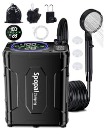 Spopal Flagship 13000mAh Portable Camping Shower with Ultra Long Runtime | Up to 240mins Runtime, IPX8 Waterproof, 5-Speed Adjustable, LED Display,PP Filter Cartridge,Ideal for Multi-Day&People Trips