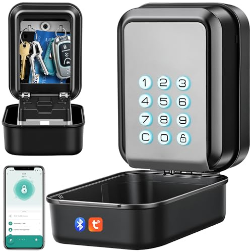 BTNEEU Smart Schlüsselbox Wandmontage Schlüsseltresor mit Zahlencode oder Bluetooth Tuya App-Steuerung Schlüsselsafe Aussen Elektronischer Schlüsselkasten Wasserdicht für AirBnB Büro Familie (Grau)