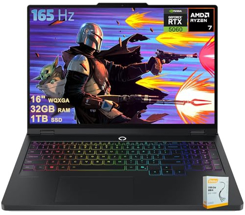 Lenovo Legion 5 Pro Gaming AI Laptop | 16 2560x1600 OLED 165Hz 1100nits HDR Peak | AMD 8-core Ryzen 7 8745HX | 32GB DDR5 1TB SSD | GeForce RTX 5060 (572 AI Tops) RGB Backlit Win11 w/DLCA Accessory