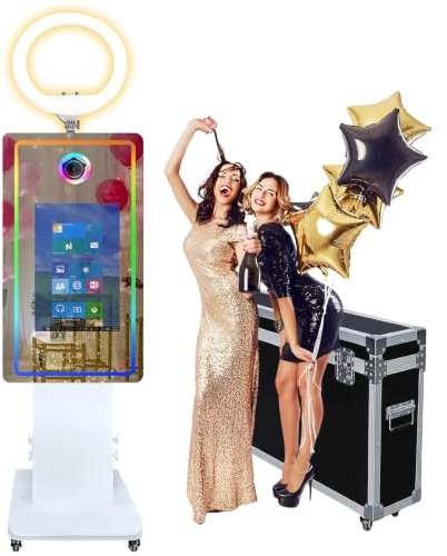 Magischer Spiegel Fotokabine, 114,3 cm (45,5 Zoll) Touchscreen, Spiegel-Fotokabine mit RGB-Licht, Software, Mini-PC, Flugkoffer für Veranstaltungen, Verleih, Hochzeit (Photo Booth)