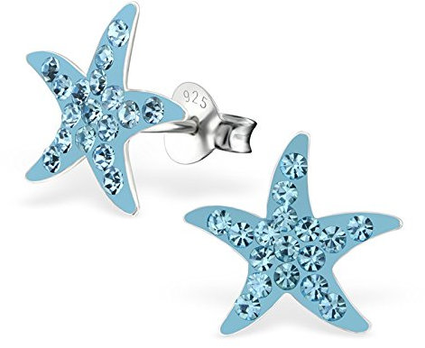 Aquamarin Kristall Seesterne Ohrstecker 925 Silber Ohrringe Mädchen Kinder Sterne