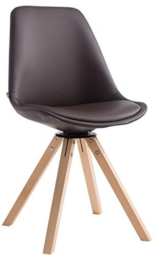 CLP Besucherstuhl Calais Mit Kunstlederbezug Und Holzgestell | Drehbarer Lehnstuhl mit eckigen Holzbeinen | Buchen- oder Eichenholzgestell, Farbe:braun, Gestell Farbe:Natur