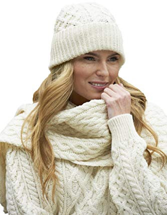 Aran Crafts Irish Soft Cable Knitted Wool Trellis Pattern Scarf (X4840-NAT)