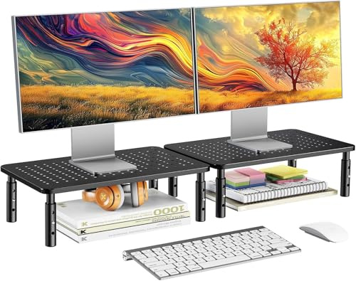 HUANUO Support élévateur pour Moniteur en 3 hauteurs ergonomiques Ajustables avec Trous d'aération Plate-Forme pour Moniteur, Ordinateur Portable, imprimante (2 Paquets)