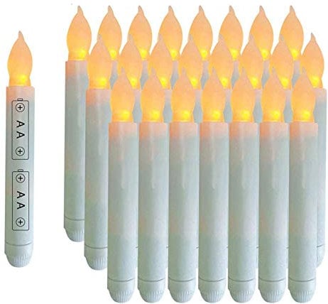 Houdlee Pack of 24 Flameless Taper Candles Battery Operated Flickering Ivory Led Candle for Christmas Wedding Party Candelabra Flicker Amber Taper Candles Table Centerpiece – 6.5 Inch Candle