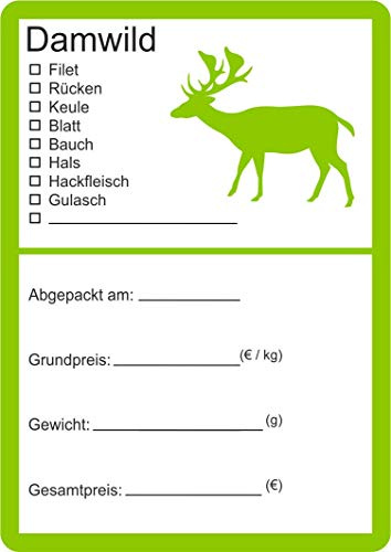 Etiketten zur Kennzeichnung von Wildfleisch verschiedene Motive 6 x 9 cm (100, Damwild Silhouette)