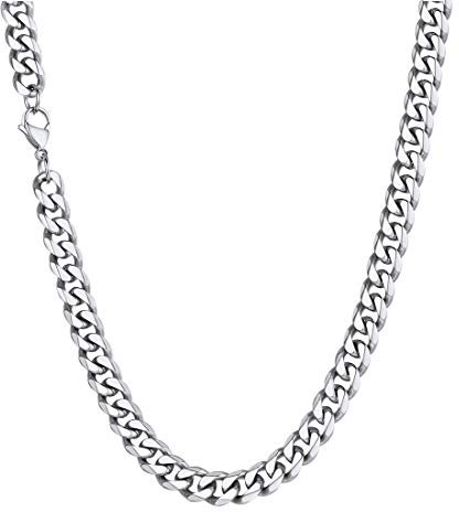 U7 Collana Acciaio Uomo a Catena Cubana Grossa Larghezza 9 mm Catena Uomo Acciaio Inossidabile Collana Girocollo Lunga 46 cm Gioielli Stile Hip Hop Punk Rapper Confezione Regalo