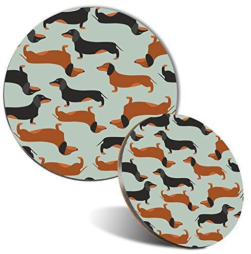 Mouse Mat & Coaster Set - Dachshund Sausage Dog Print 20 cm & 9 cm for Computer & Laptop, Office, Non-slip Base #14369