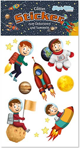 Glitter-Sticker * Astronaut & Rakete * von Lutz Mauder | 72340 | als Mitgebsel für Kinder | Weltraum Aufkleber zum Kindergeburtstag & Basteln