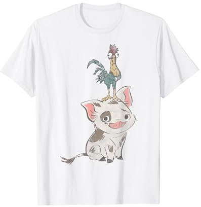 Disney Moana Pua And Hei Hei Distressed Portrait C1 T-Shirt