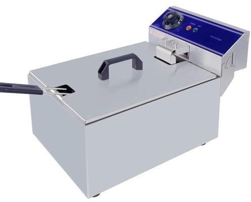 TAIMIKO Electric Deep Fryer Commercial Stainless Steel Tank With Lid Easy Clean Home and Commercial Use Countertop Kitchen Fat Fryer Frying Machine for French Fries (Single Tank,6L)